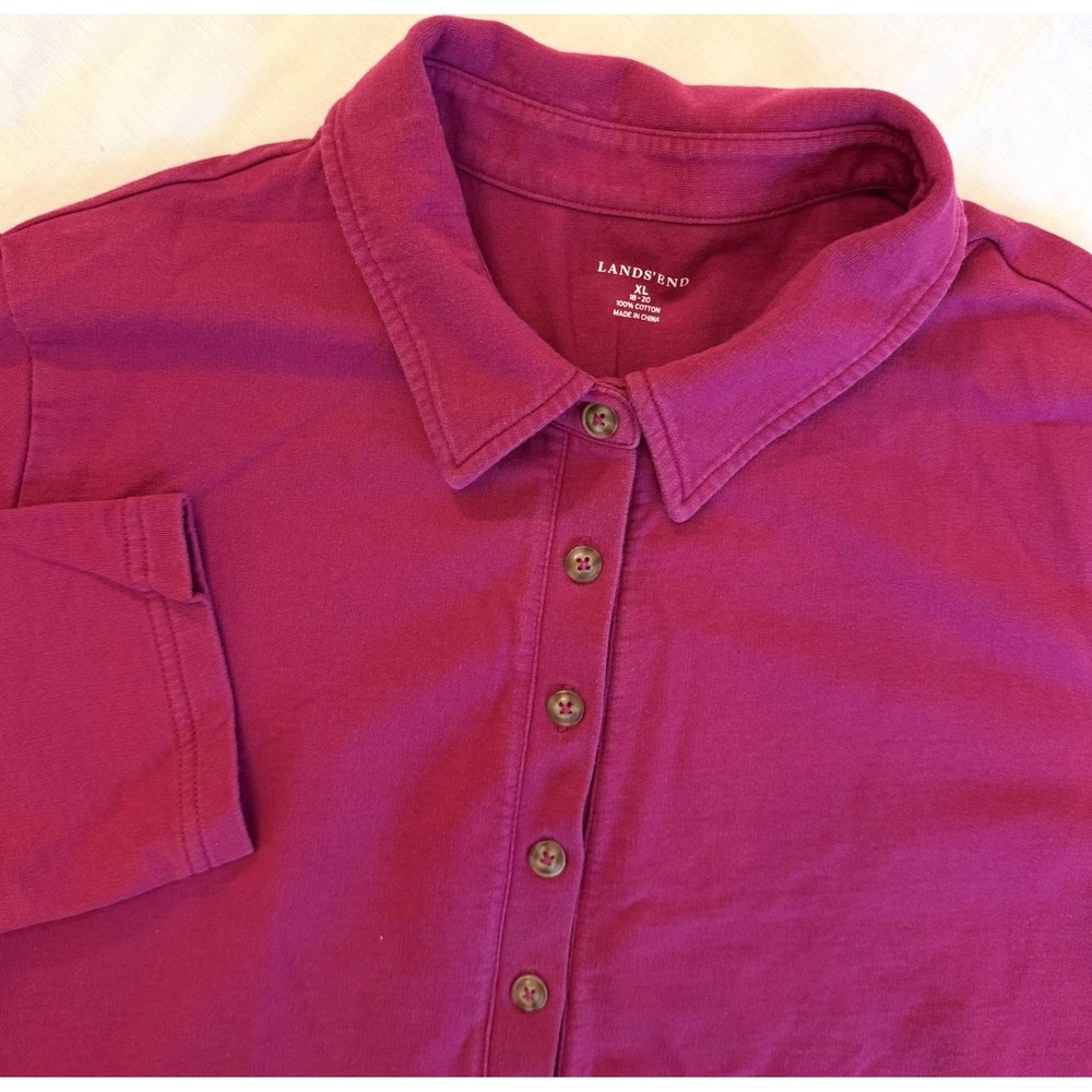 Lands End Size XL Womens Pink‎ Button Up Long Sleeve Heavy Polo Top Sweatshirt